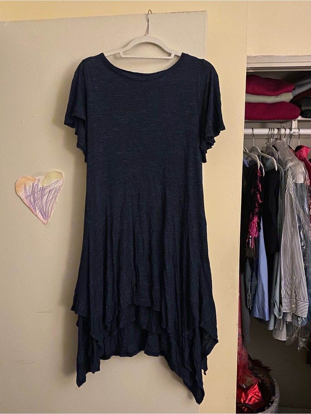 Navy Short Sleeve Sharkbite Hem Dress